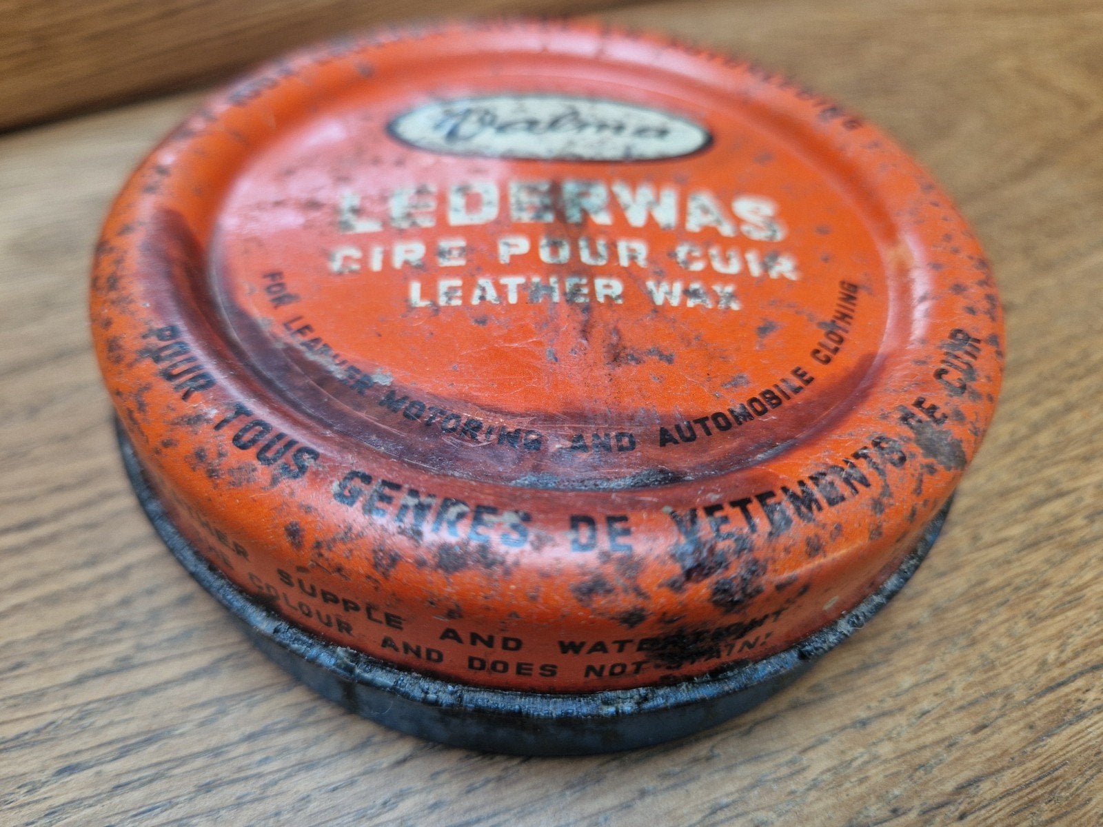 Vintage Valma Lederwas Blikje - Garage Deco / Automobilia, Ophalen of Verzenden, Gebruikt, Overige, Overige merken