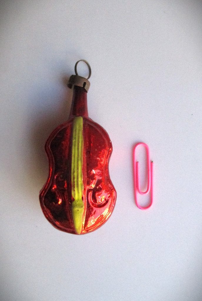 Viool of Kerst Contrabas~Glas~Rode Glazen Kerstbal~Rood, Ophalen of Verzenden, Zo goed als nieuw