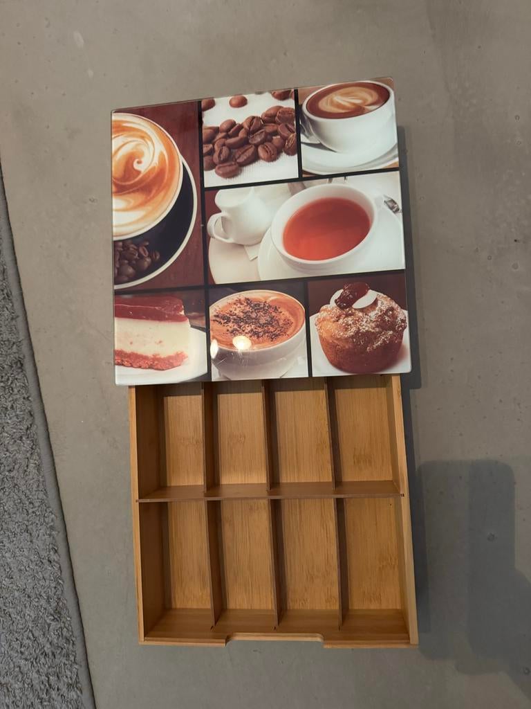 Koffie- en theecupjes houder met lade, Overige typen, Hout, Ophalen of Verzenden, Zo goed als nieuw