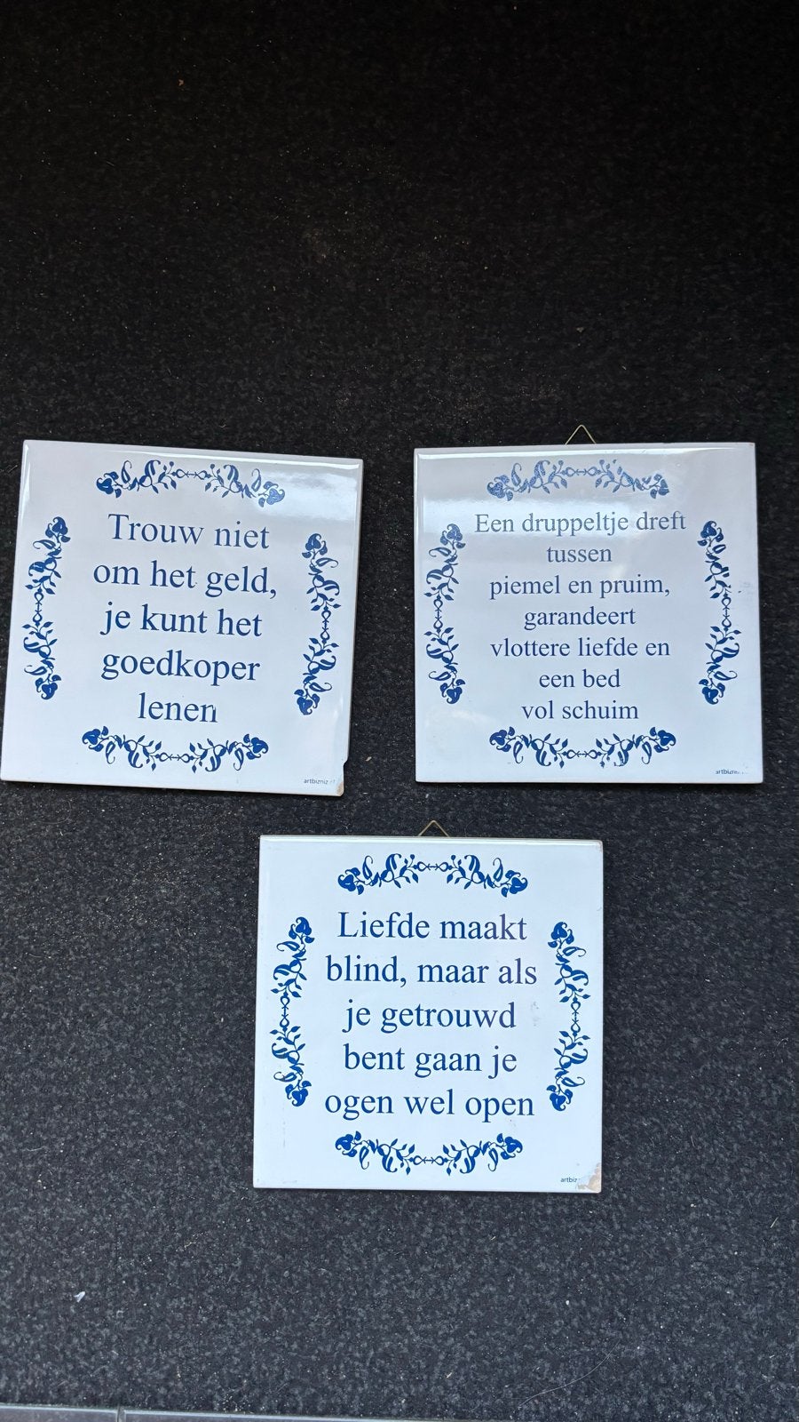Delfts Blauw Tegeltjes met Humoristische Spreuken, Ophalen of Verzenden