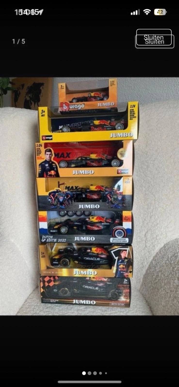 Max Verstappen raceauto’s (Jumbo) collectie, Ophalen of Verzenden, Zo goed als nieuw, Bburago