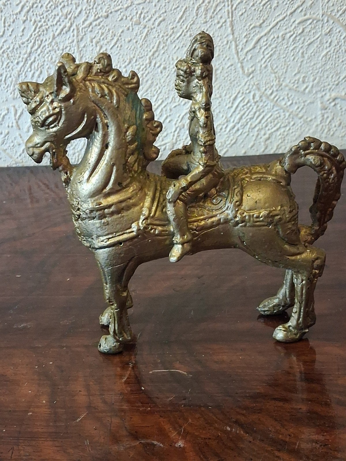 Bronzen beeldje ruiter op paard, Aziatisch, vintage, Minder dan 20 cm, Ophalen of Verzenden, Brons, Beeld