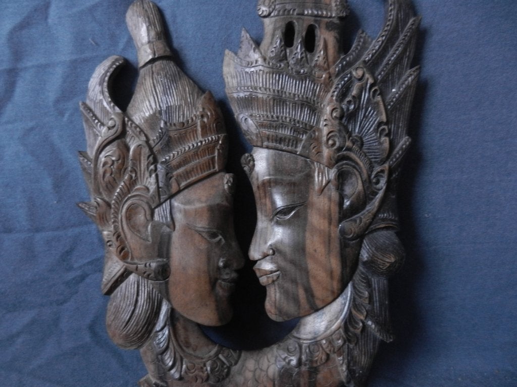 Coromandel reliëf Prins en Prinses Indonesie Bali h. 31,1 cm, Overige onderwerpen, Ophalen of Verzenden, Handgemaakt, Wanddecoratie