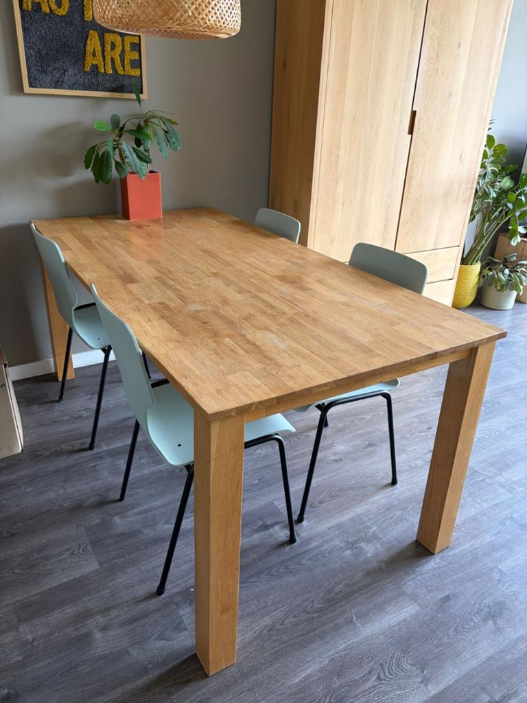 Mooie blank eikenhouten tafel 160x90, Ophalen, Gebruikt, Eikenhout, 50 tot 100 cm