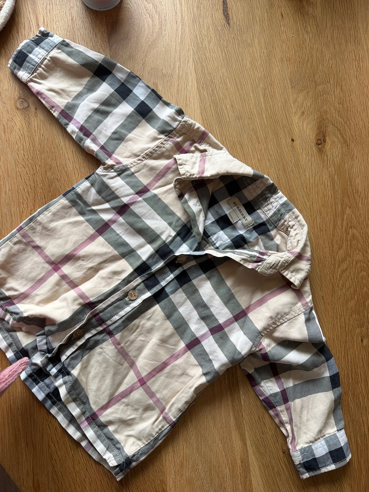 Burberry geruit overhemdje 12M/80cm, Ophalen of Verzenden, Gebruikt, Jongetje of Meisje, Overhemdje of Bloesje