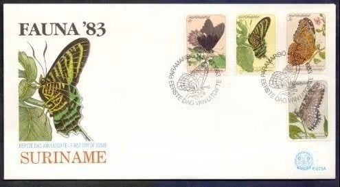 Suriname 1983 - FDC E73a - Fauna Vlinders, Verzenden, Gestempeld