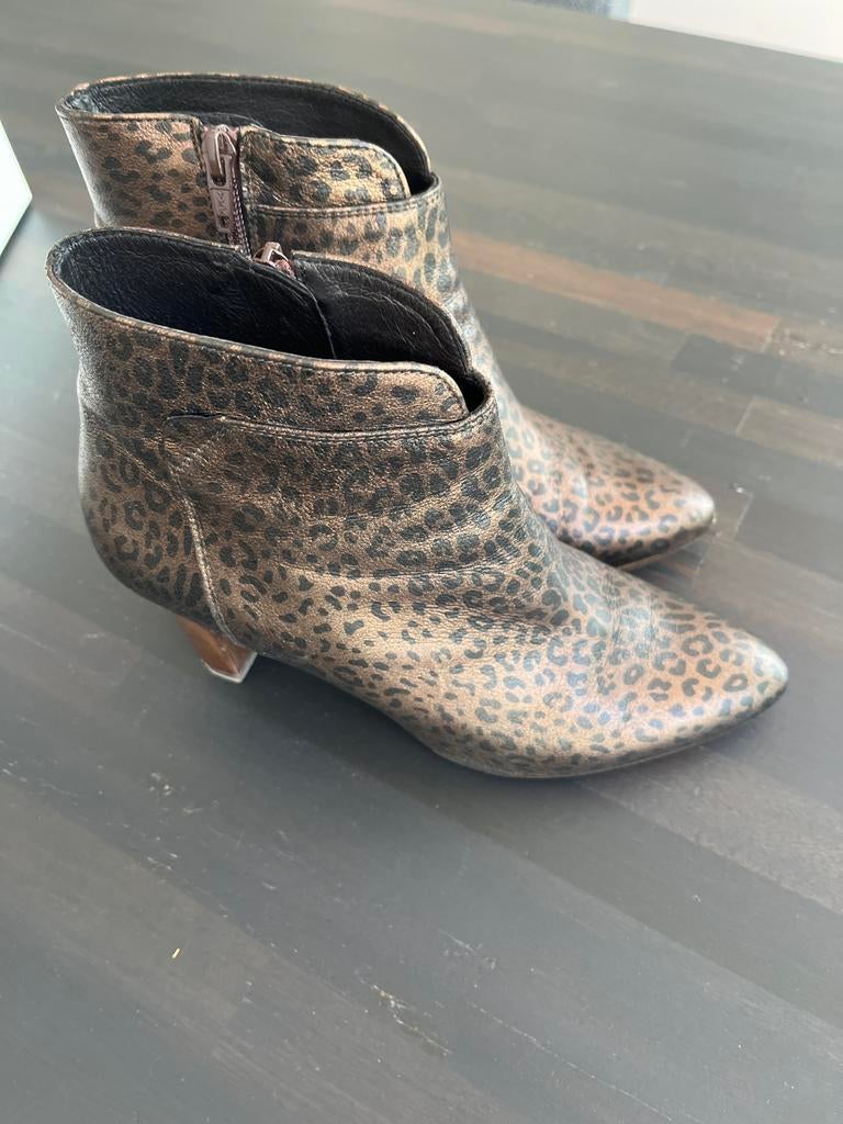 Zinda Leopard print enkellaarsjes met hak maat 38, Kleding | Dames, Schoenen, Bruin, Lage of Enkellaarzen, Ophalen of Verzenden