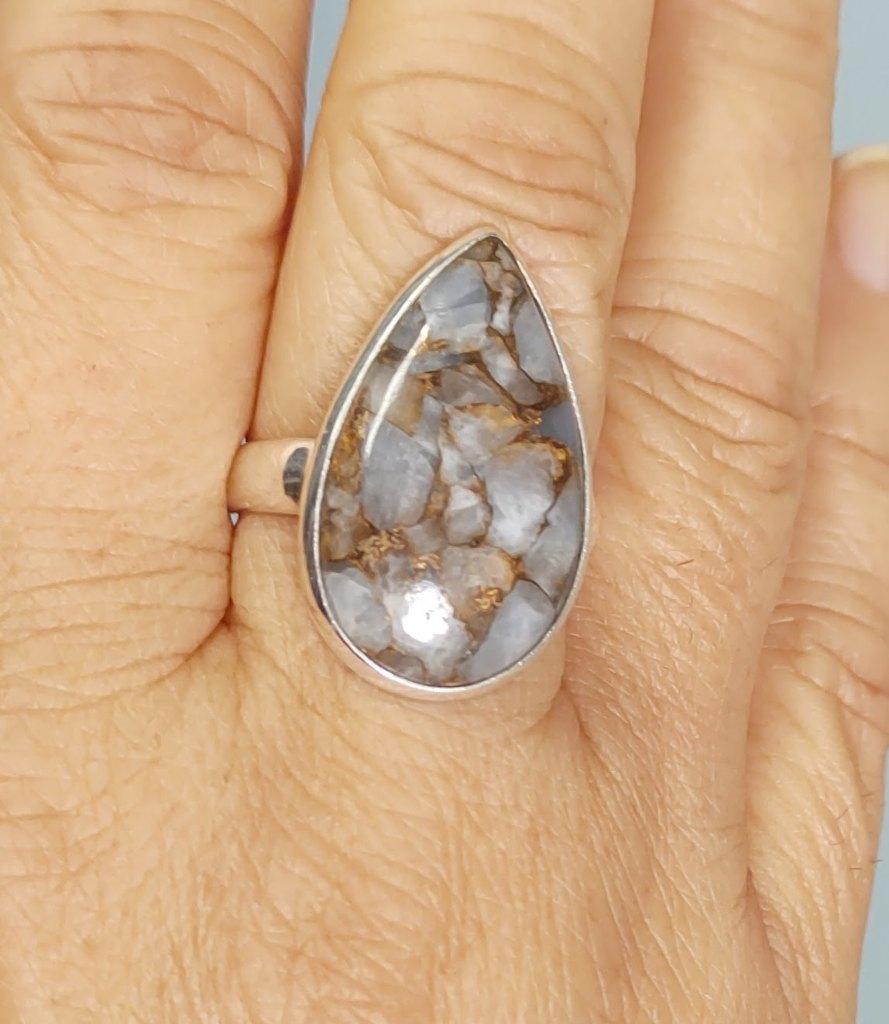 925 zilveren ring met natuurlijke witte Koper Turquoise, Sieraden, Tassen en Uiterlijk, Ringen, Nieuw, Dame, 18 tot 19, Grijs