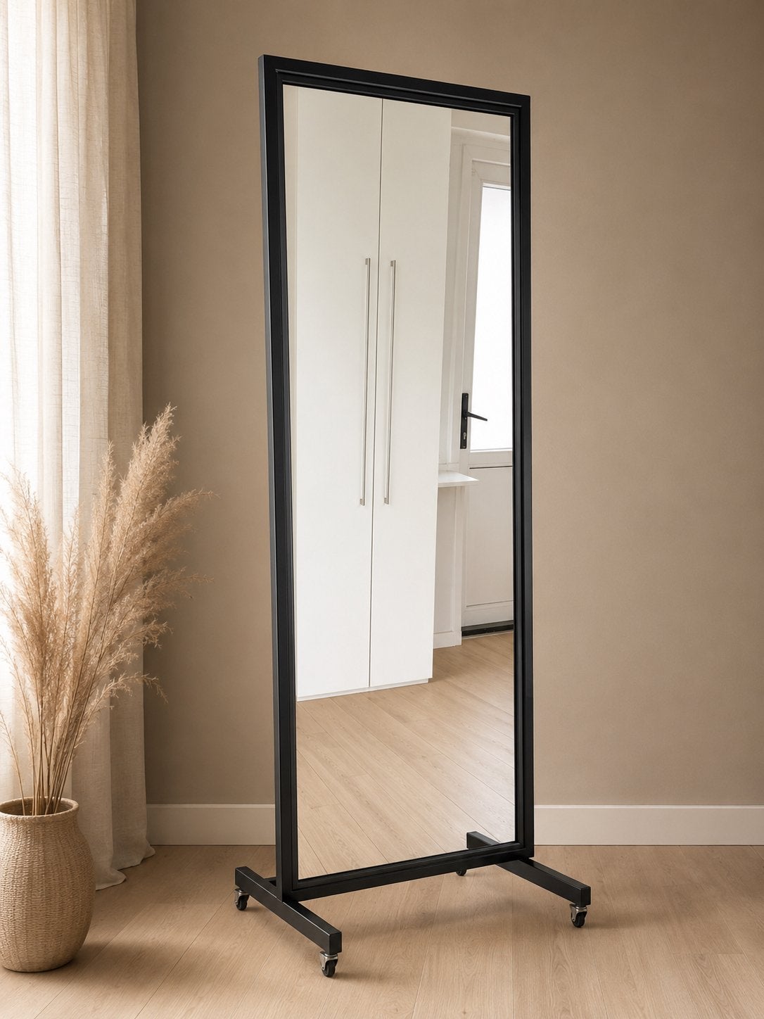 Grote spiegel met wieltjes - 195x66cm, Ophalen, Gebruikt, 50 tot 75 cm, 150 tot 200 cm