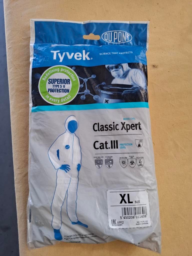 5x DuPont Tyvek Classic Xpert beschermpakken XL, Ophalen of Verzenden, Nieuw