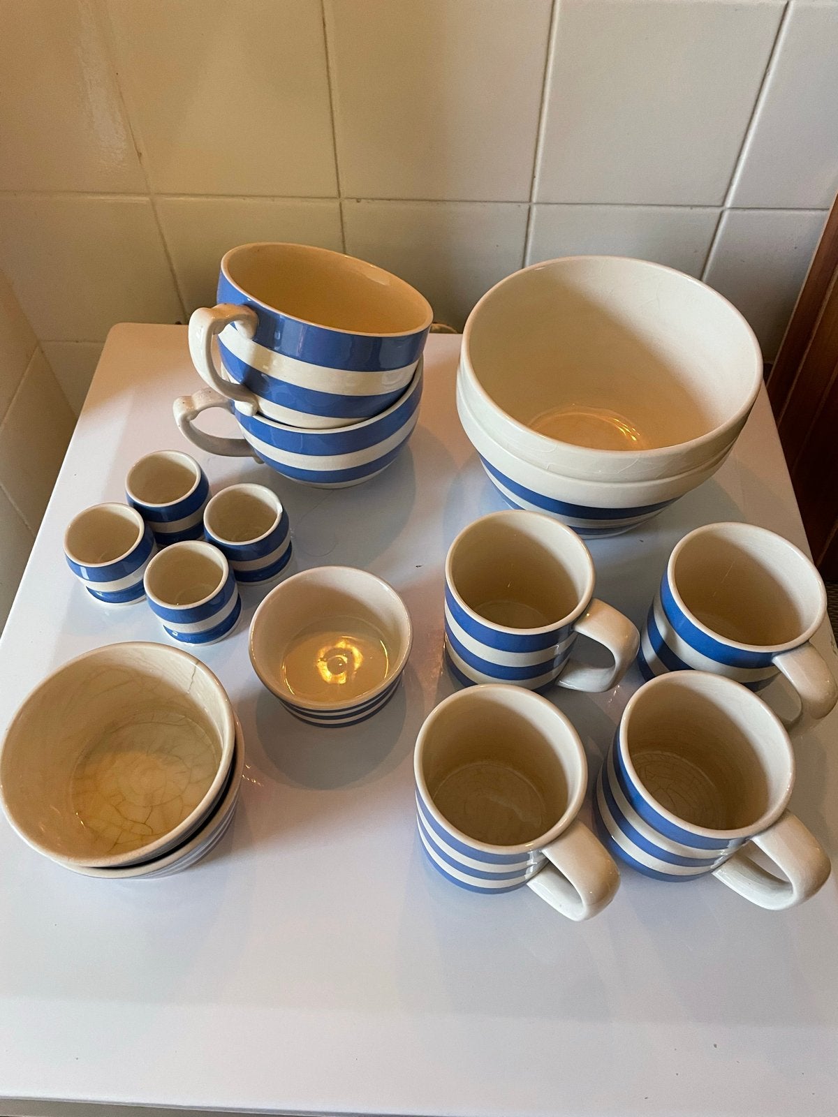 Vintage T.G. Green Cloverleaf servies - blauw gestreept, Gebruikt, Overige merken, Keramiek, Vintage