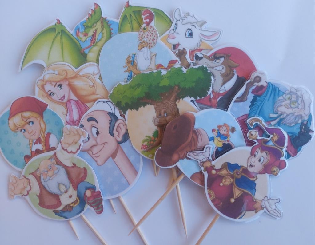 Set van 10 Sprookjesboom traktatie cupcake prikkers, Ophalen of Verzenden, Nieuw, Versiering, Verjaardag