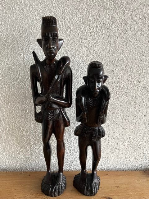 AFRIKAANSE EBBENHOUTEN BEELDEN SET, Ophalen of Verzenden