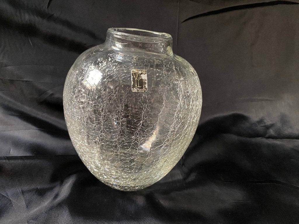Design Mooie handgemaakte Euroglass design craquele vaas, Huis en Inrichting, Gebruikt, Overige kleuren, Ophalen of Verzenden