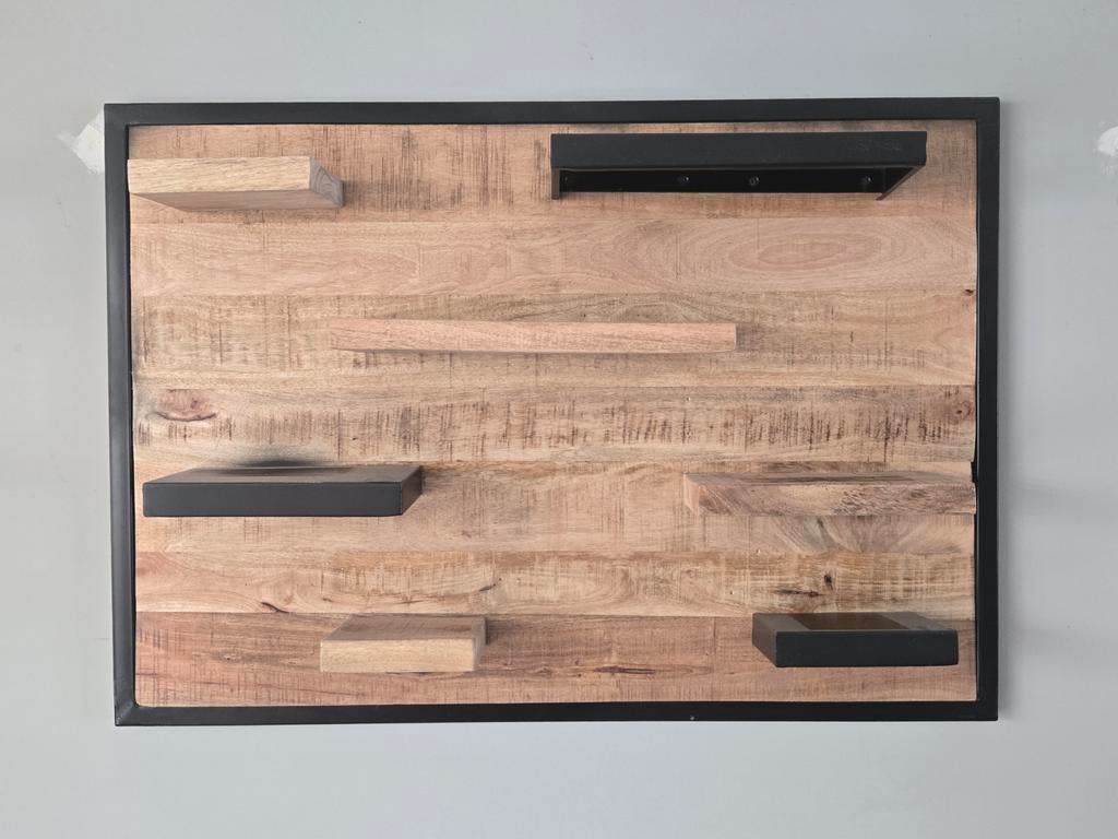 Industrieel wandbord mangohout 100x70 cm, Huis en Inrichting, Woonaccessoires | Wanddecoraties, Ophalen