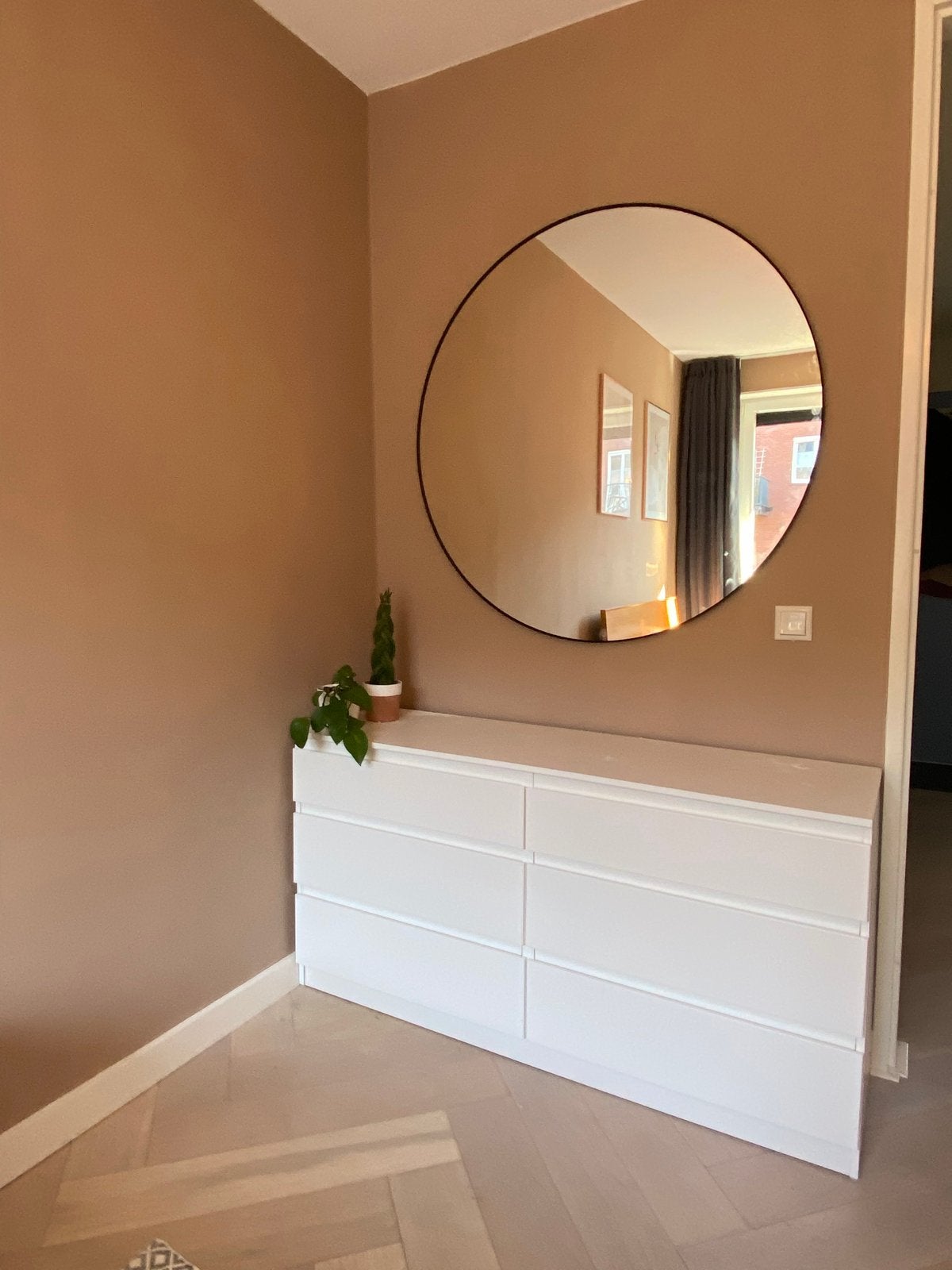 IKEA Lindbyn spiegel zwart 110cm - Zo goed als nieuw, Huis en Inrichting, Ophalen, 100 tot 150 cm, Rond, Zo goed als nieuw