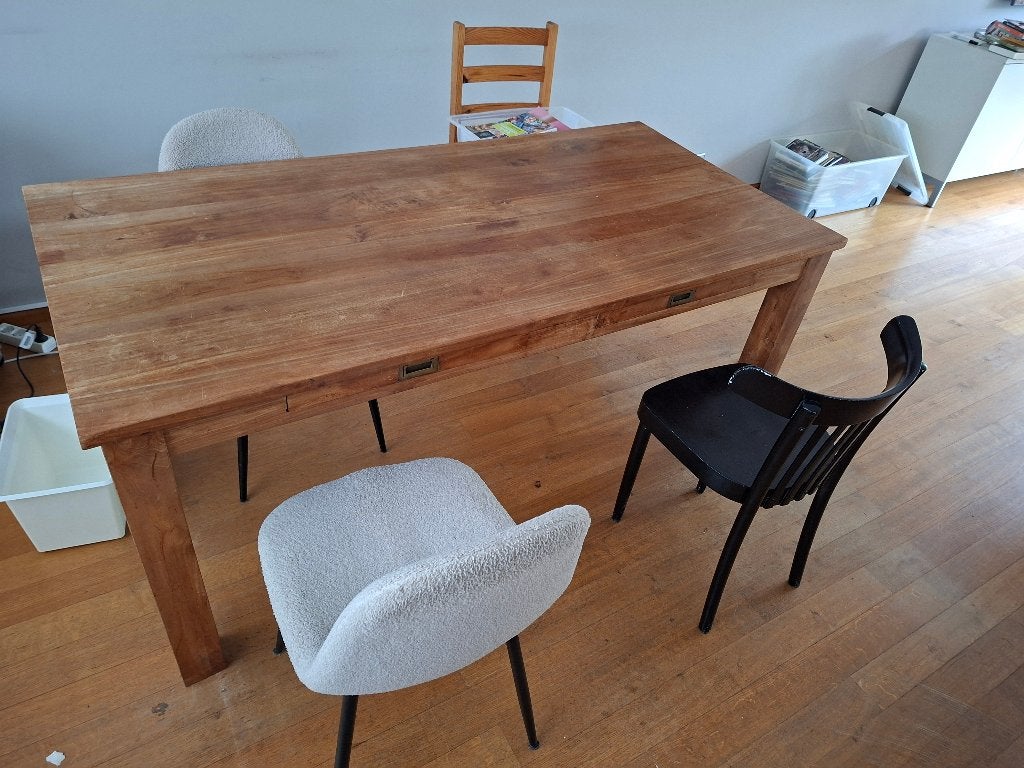 Teak houten eetkamer tafel, Ophalen, Gebruikt, Teakhout, 200 cm of meer