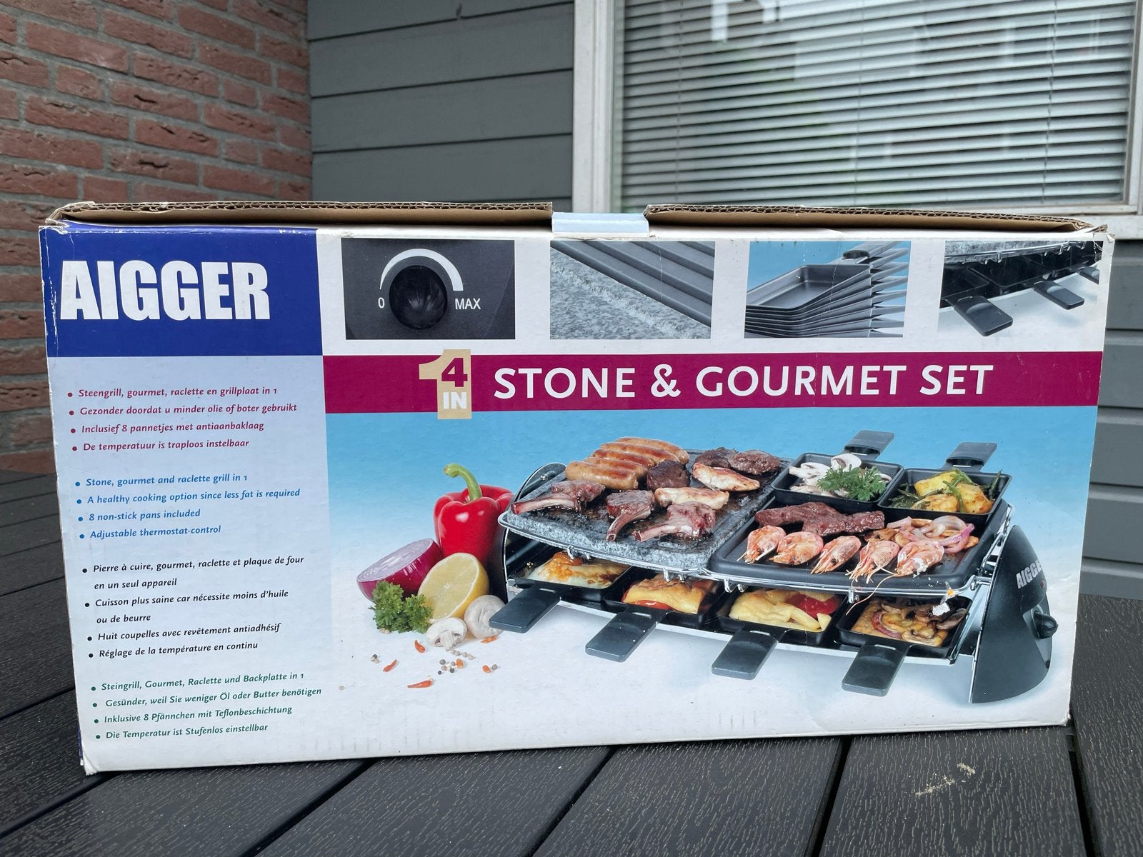 Aigger Steengrill en Gourmetstel 8 personen compleet, Ophalen, Gebruikt, 8 personen of meer