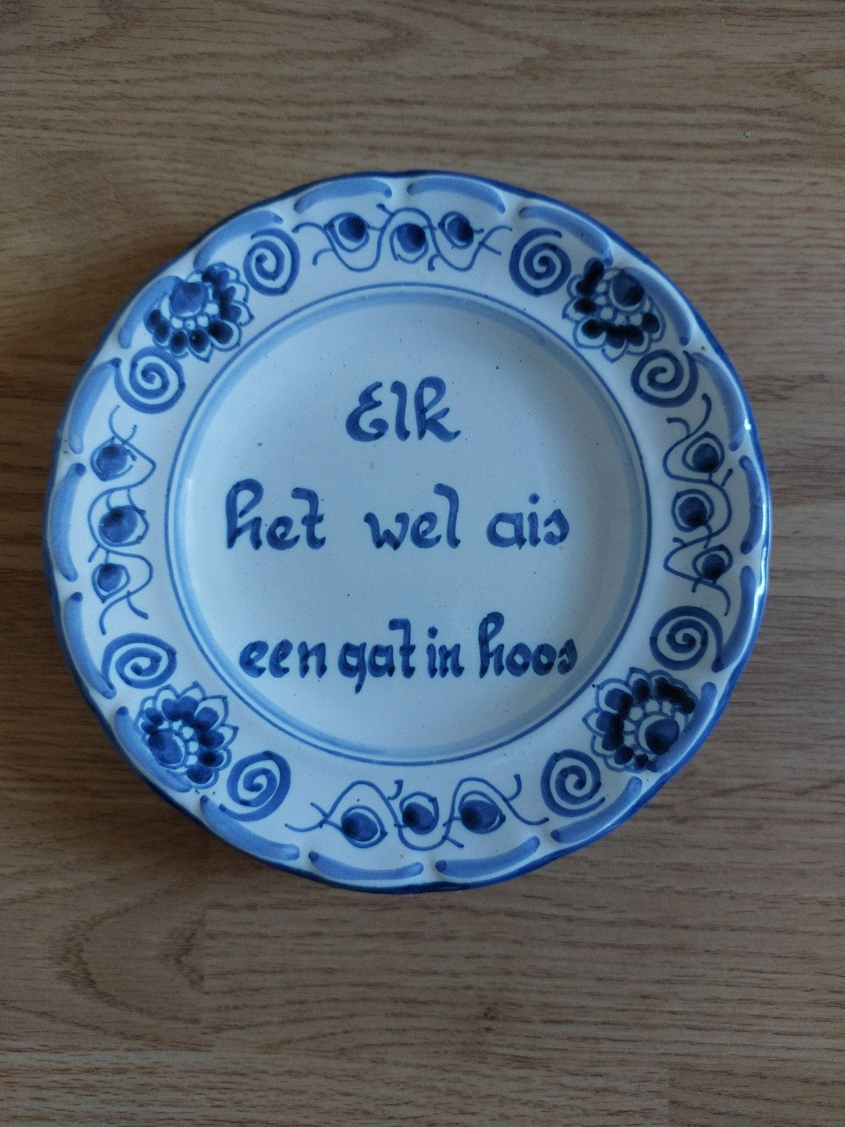 Workummer Aardewerk Handbeschilderd Spreukenbord Blauw, Verzenden