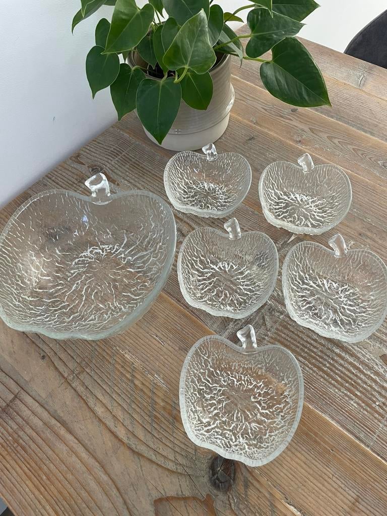 Retro glazen appel schalenset, Ophalen of Verzenden