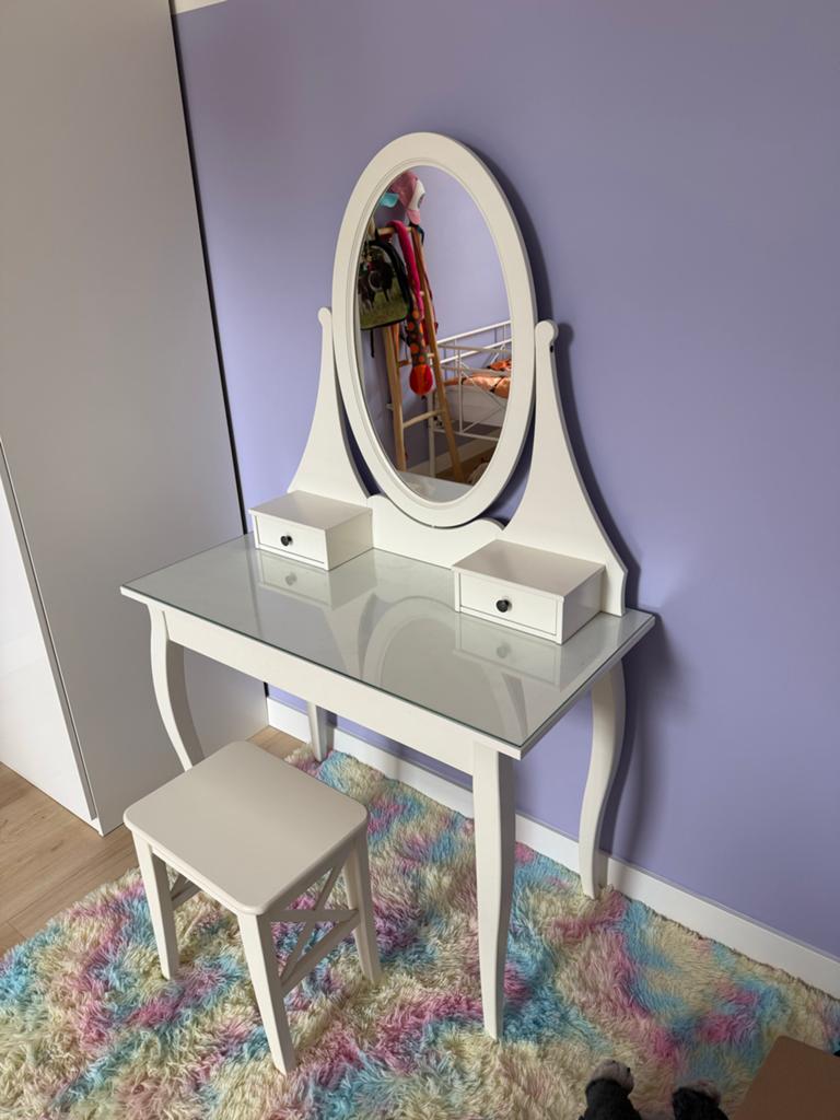 IKEA HEMNES Kaptafel met spiegel en krukje, Ophalen, Gebruikt, 50 tot 100 cm, 150 tot 200 cm