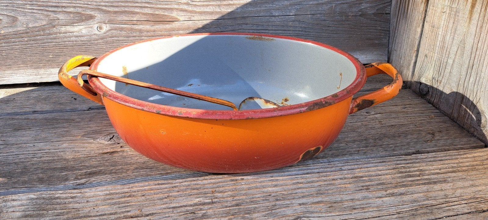 emaille schaal  met lepel, Antiek en Kunst, Ophalen of Verzenden