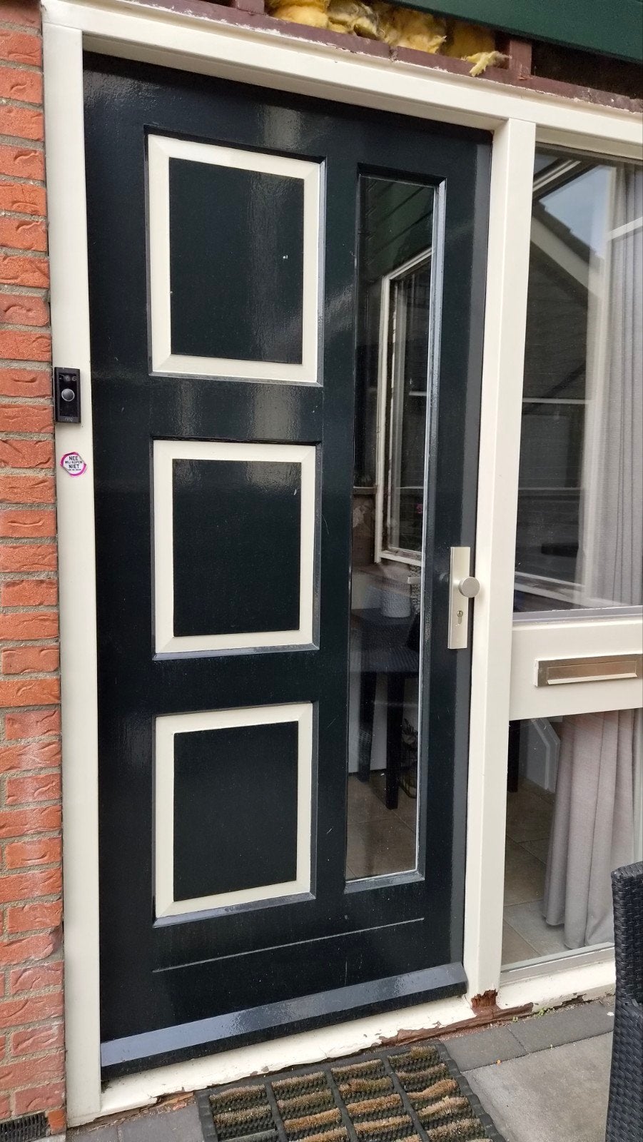 Groene buitendeur met glas en panelen, zonder kozijn, Ophalen, Gebruikt, 80 tot 100 cm, Buitendeur