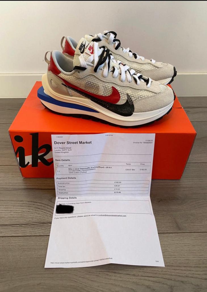 Nike x sacai VaporWaffle Sport Fuchsia/Game Royal 8.5 / 42, Wit, Nieuw, Ophalen of Verzenden, Sneakers of Gympen