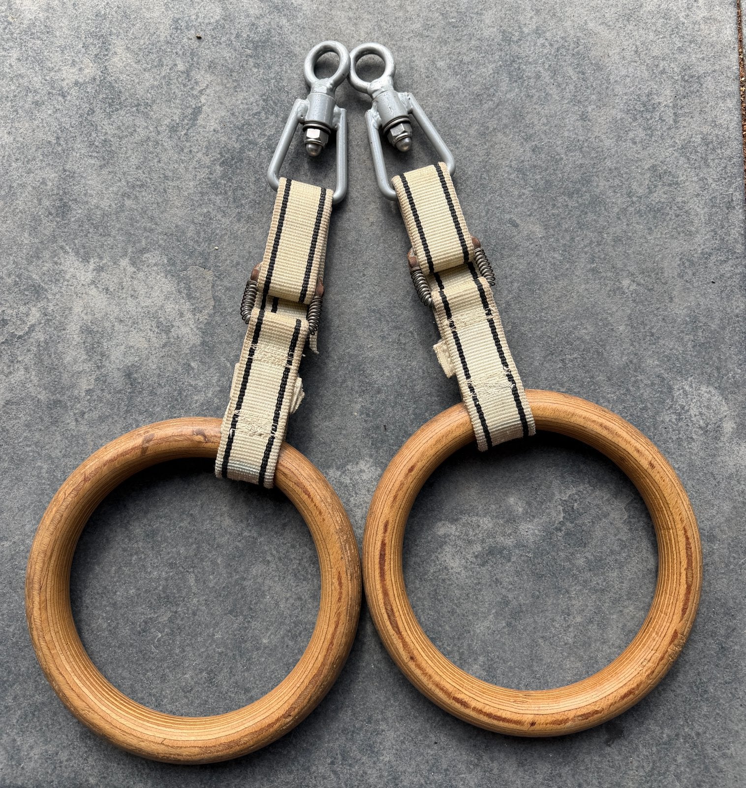 Vintage turnringen met riempje, Sport en Fitness, Turnen, Ophalen of Verzenden, Gebruikt