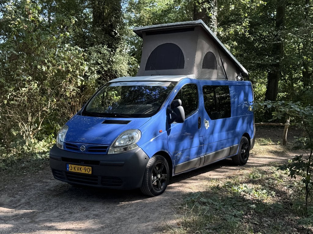 Nissan Primastar Buscamper 2003 Pop-top 3 slaapplaatsen NAP, Voorwielaandrijving, Overige modellen, 2000 kg, Blauw