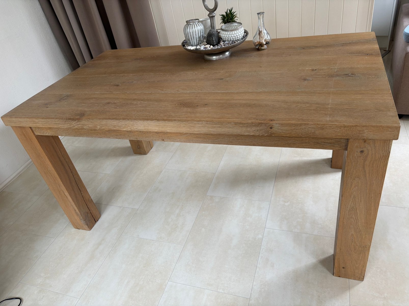Eikenhouten eettafel, Ophalen, 50 tot 100 cm, Zo goed als nieuw, 150 tot 200 cm