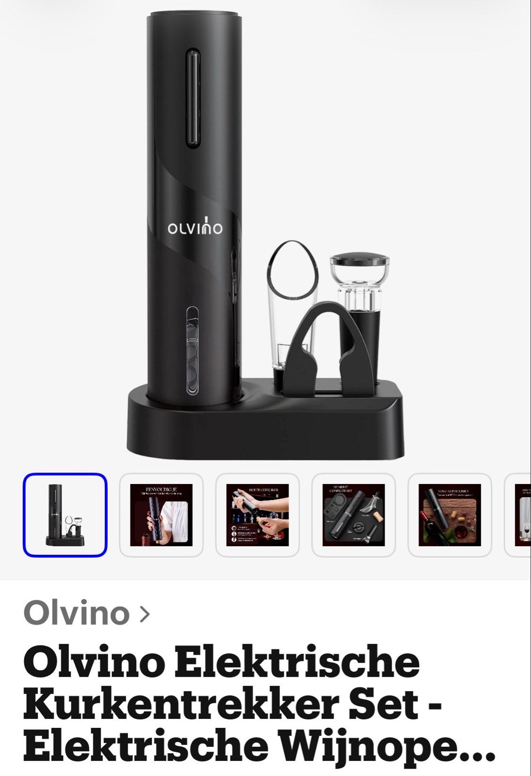 Olvinio Elektrische Kurkentrekker Set - Wijnopener, Overige typen, Kunststof, Nieuw, Ophalen of Verzenden