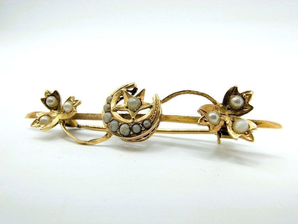 Gouden broche met natuurlijke zoutwaterparels, Gebruikt, Info@zilverwebsite.nl, Verzenden, Zilverwebsite.nl