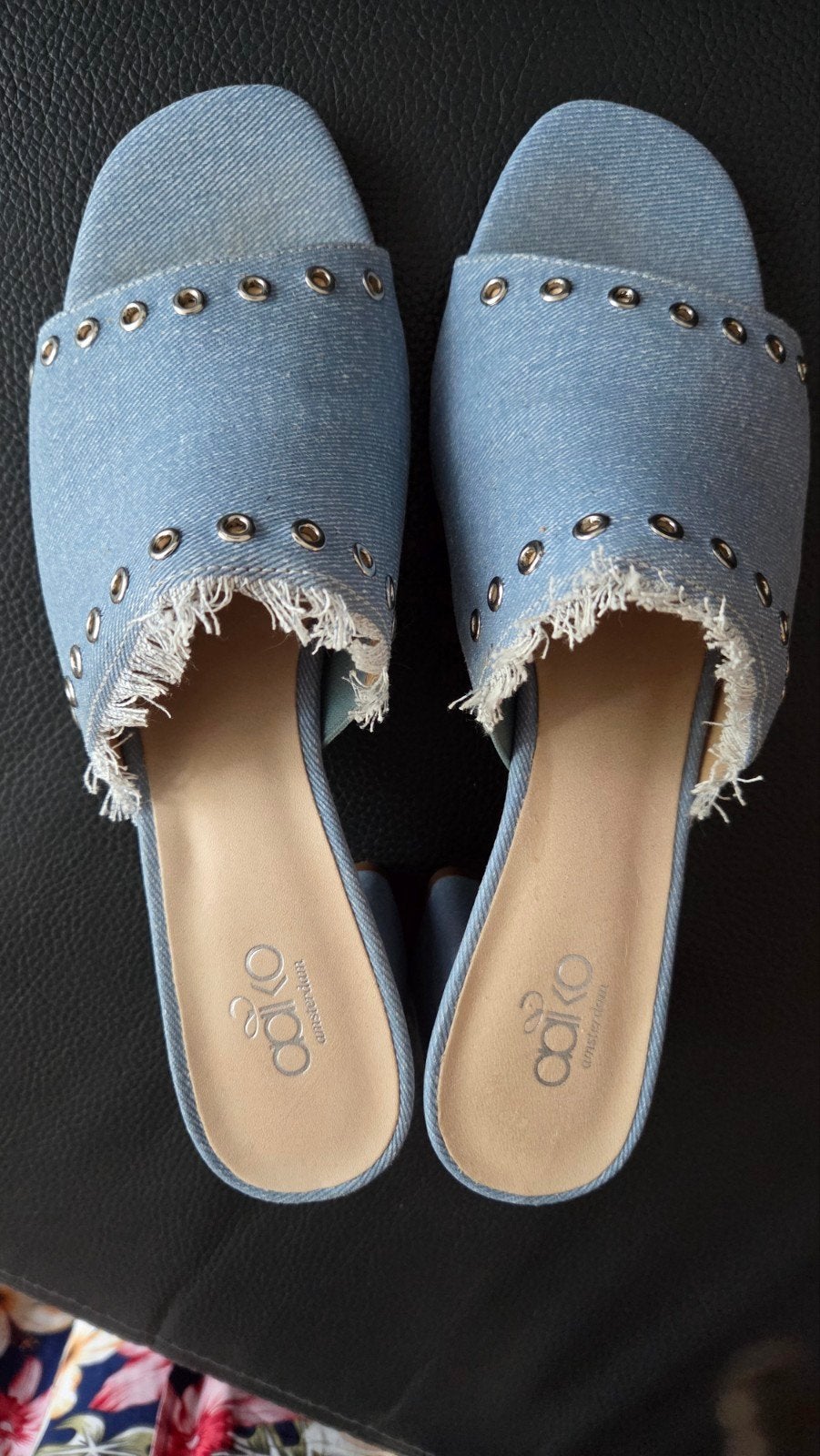 Aako Amsterdam spijkerstof muiltjes maat 40, Ophalen of Verzenden, Zo goed als nieuw, Blauw, Sandalen of Muiltjes