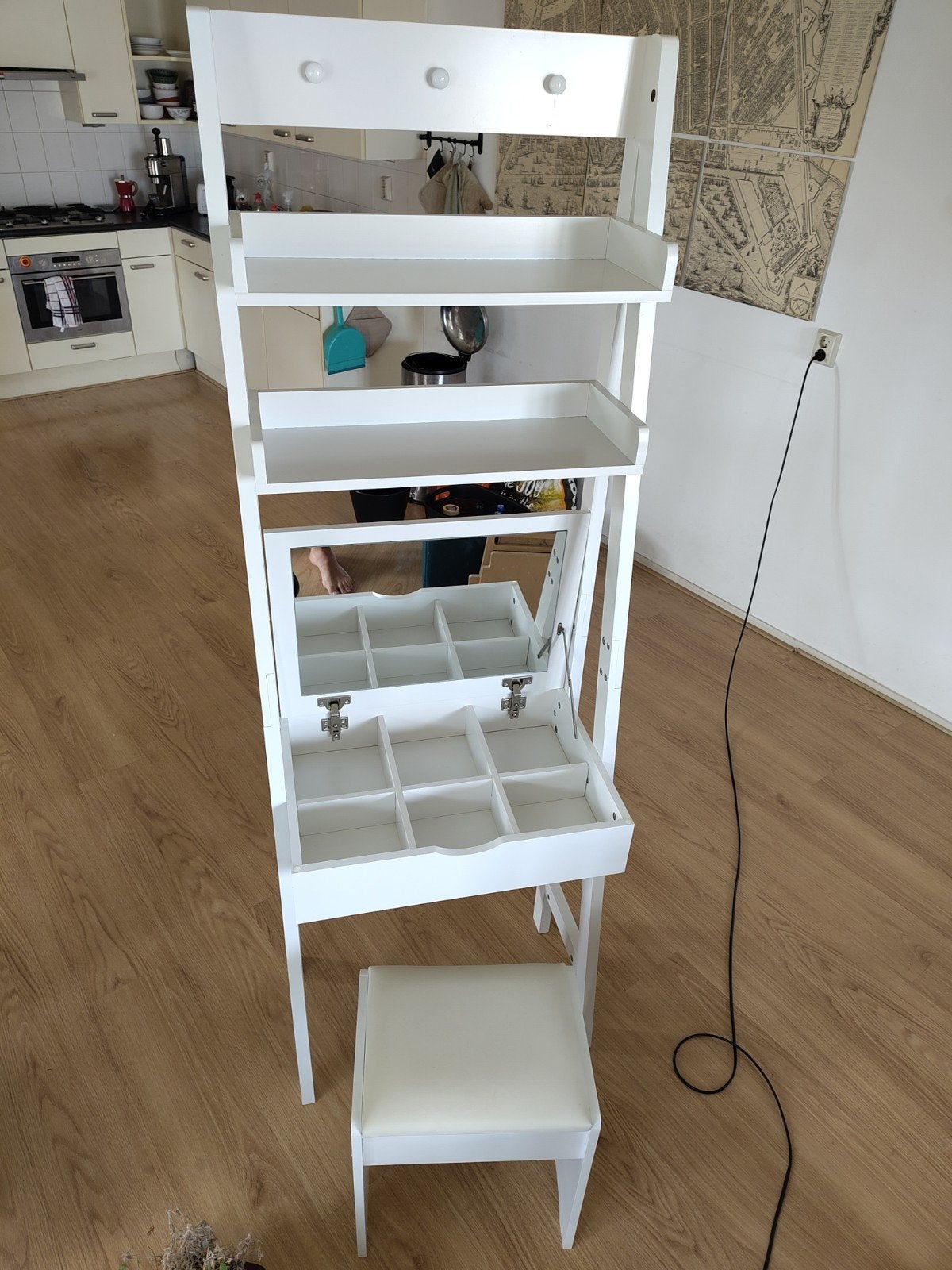 Witte kaptafel met krukje en opbergruimte, Ophalen, Gebruikt, Modern, functioneel, 50 tot 100 cm