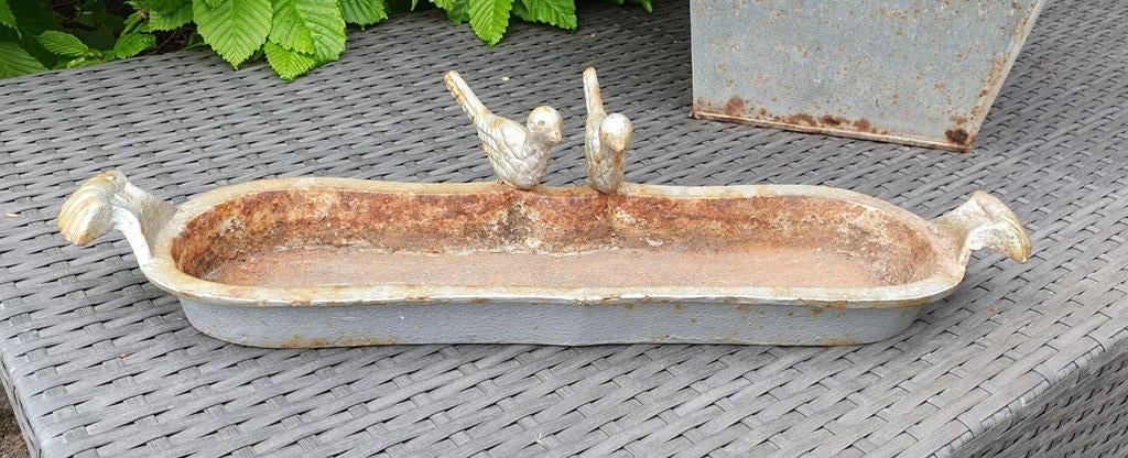 Gietijzeren vogel voederbak met vogels - 47x12 cm, Verzenden