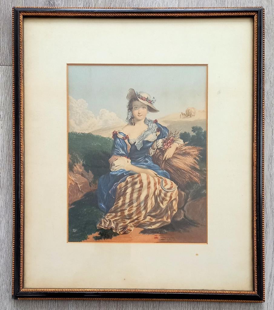 Baxter print The Belle of the Village in fraaie oude lijst, Antiek en Kunst, Ophalen of Verzenden