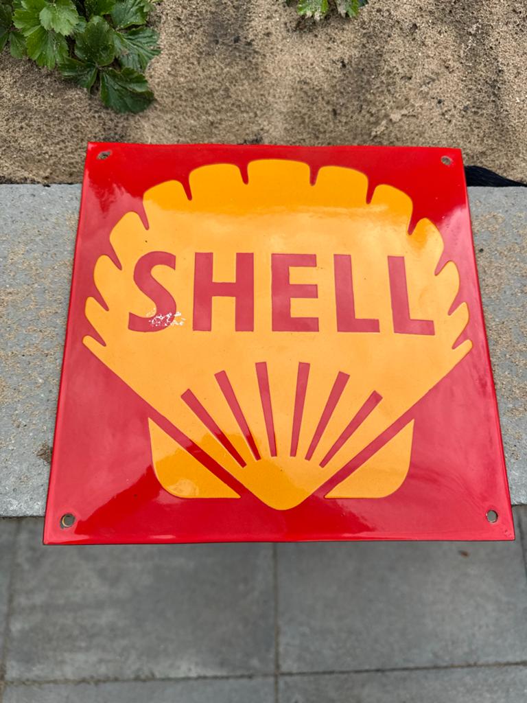 Vintage Shell Emaille Reclamebord, Ophalen of Verzenden, Gebruikt, Reclamebord