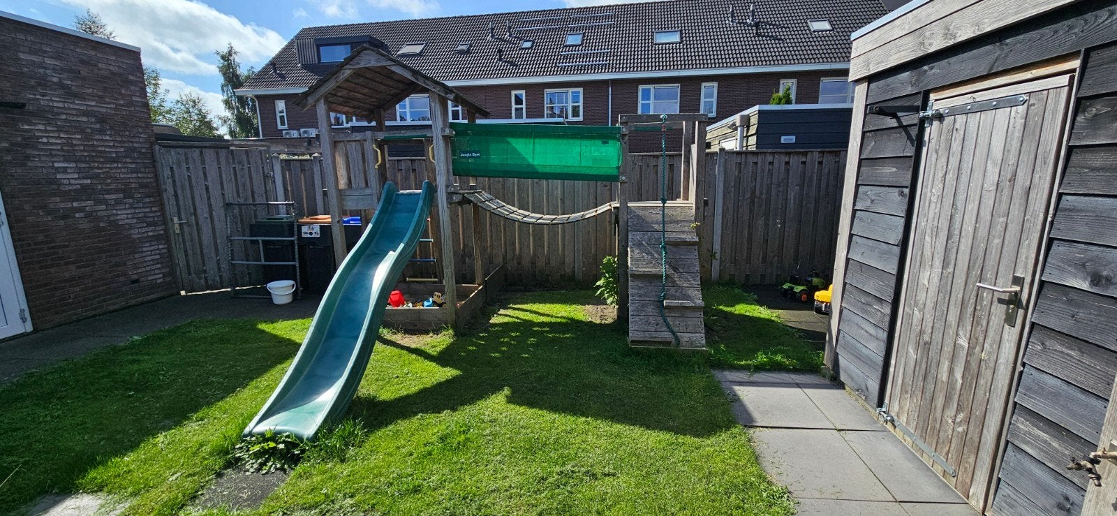 Jungle Gym Speeltoestel met Glijbaan, Klimwand en Zandbak, Ophalen, Gebruikt, Klimwand, Aanbouwonderdeel