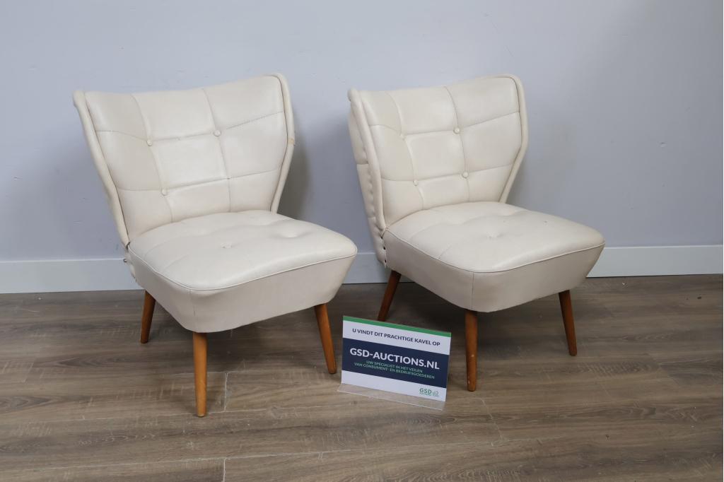 Set van 2 Vintage Lederen Cocktailstoelen, Fauteuils, Ophalen of Verzenden, Niet ingevuld, Niet ingevuld, Niet ingevuld