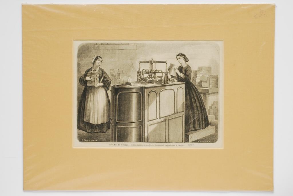 chocoladeverpakkingsmachine - Antieke illustratie (1863), Verzenden, Voor 1940, Zo goed als nieuw