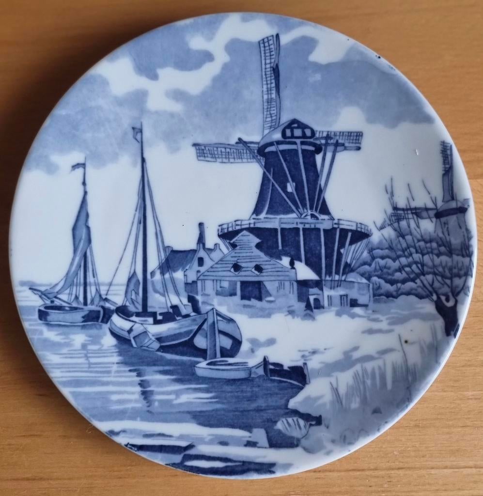 Delfts Blauw Wandbord - Molen en Boten, Ophalen of Verzenden
