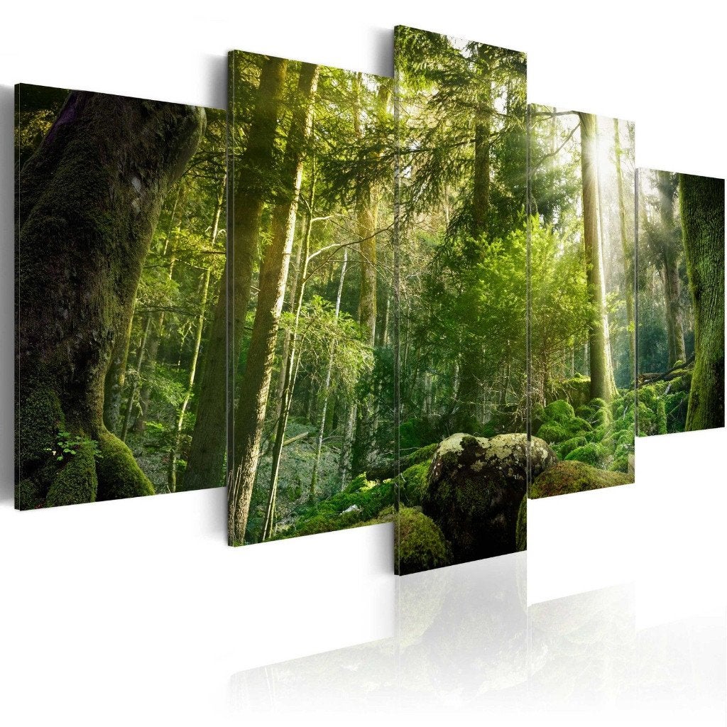 54 Natuur Bomen Bos 5 Luik Canvas Schilderij 200x100cm Nieuw, Ophalen of Verzenden, Landschap