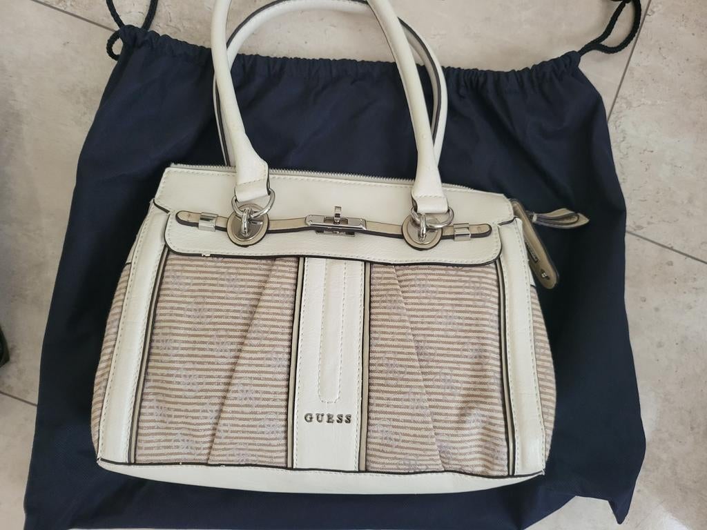 Guess Handtas Crème/Beige met Streepjespatroon, Ophalen of Verzenden