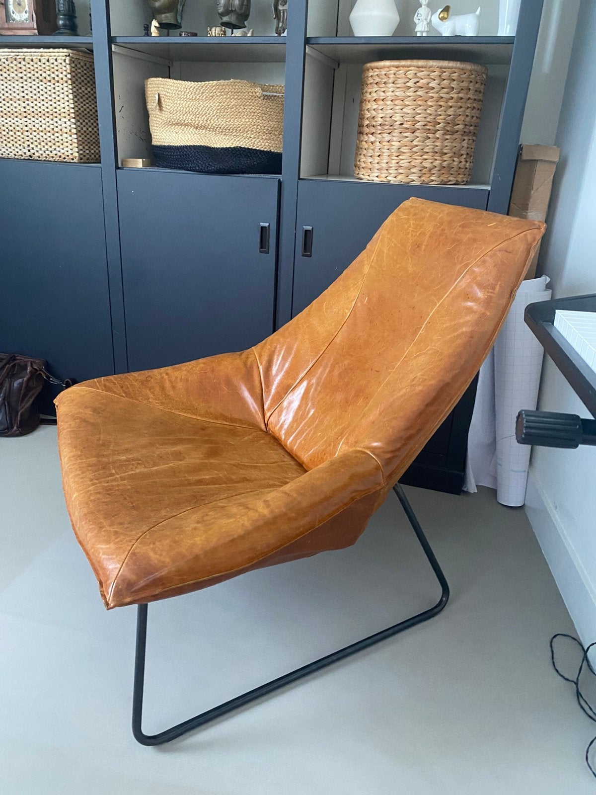 Mooie feautuil cognac leer, Ophalen, Zo goed als nieuw, 75 tot 100 cm, Leer