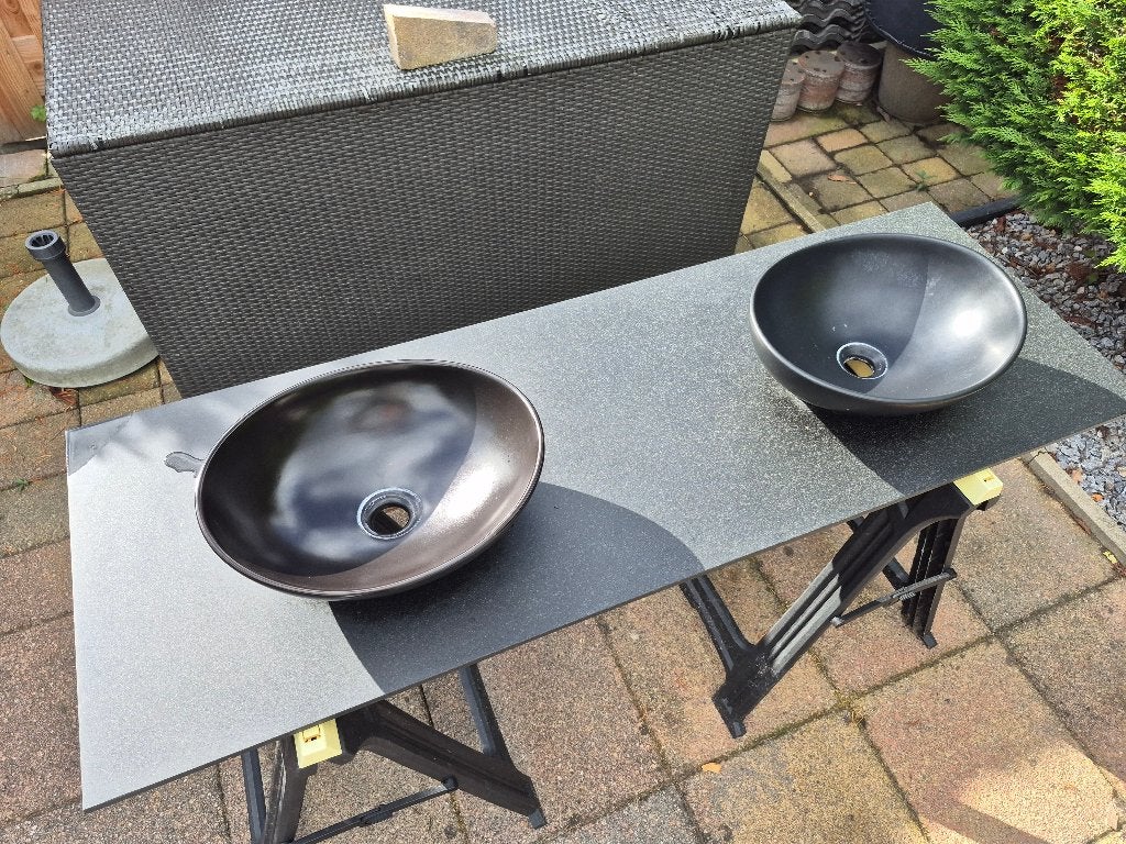 wastafel graniet met 2 kommen en waste, Ophalen, 150 tot 200 cm, Zo goed als nieuw, Minder dan 100 cm