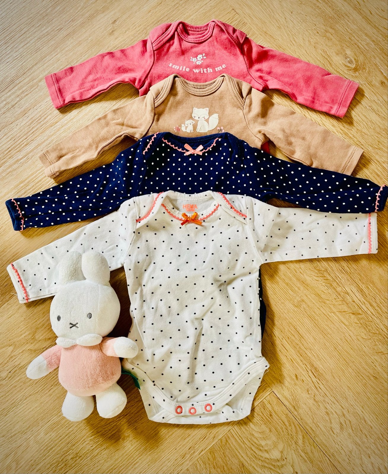 Rompertjes lange mouw mt 50/56 - Set van 4, Ophalen of Verzenden, Zo goed als nieuw, Meisje, Nacht- of Onderkleding