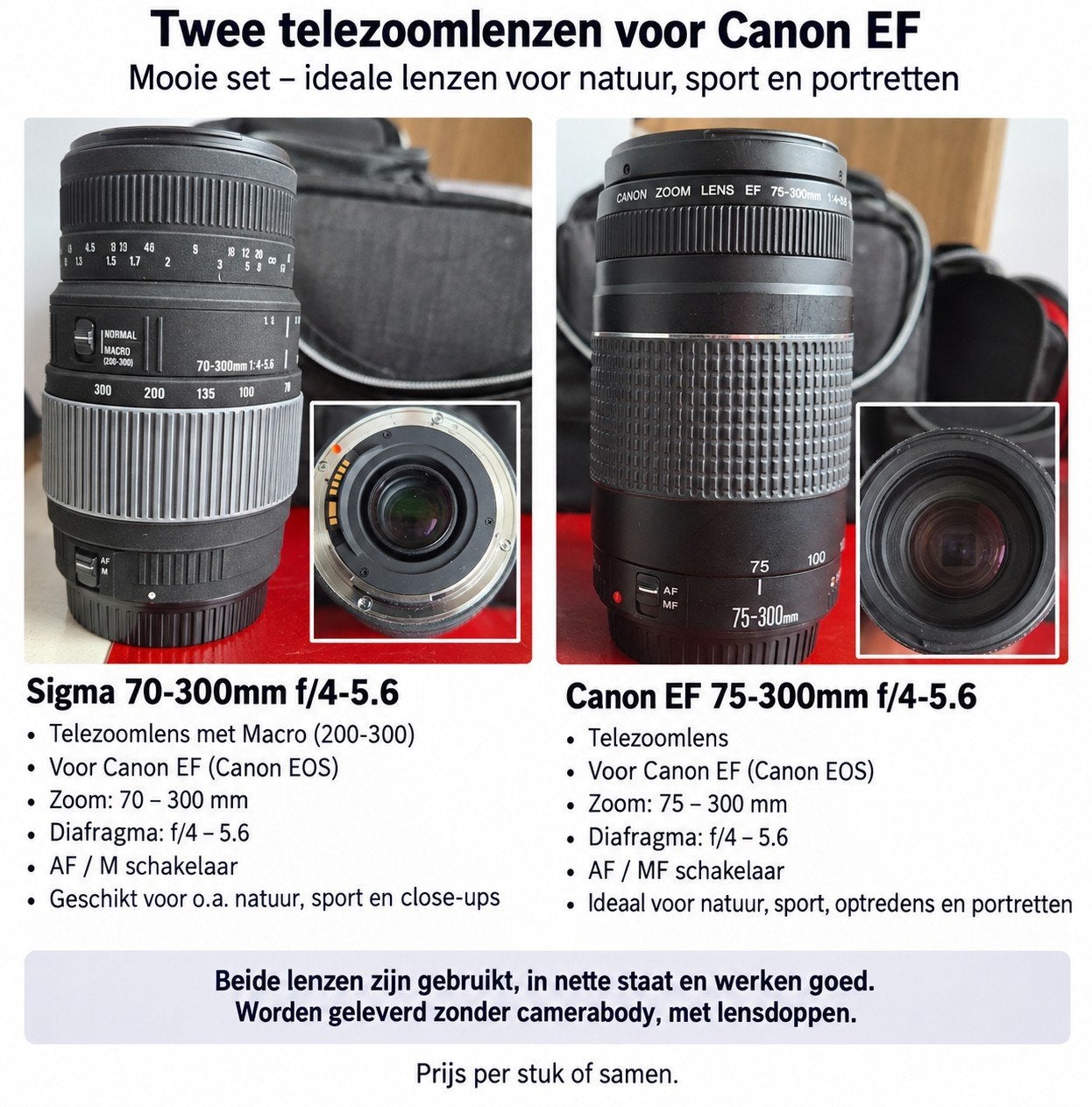 Twee telezoomlenzen voor Canon EF: Sigma en Canon, Gebruikt, Sigma, Zoom, Canon EF