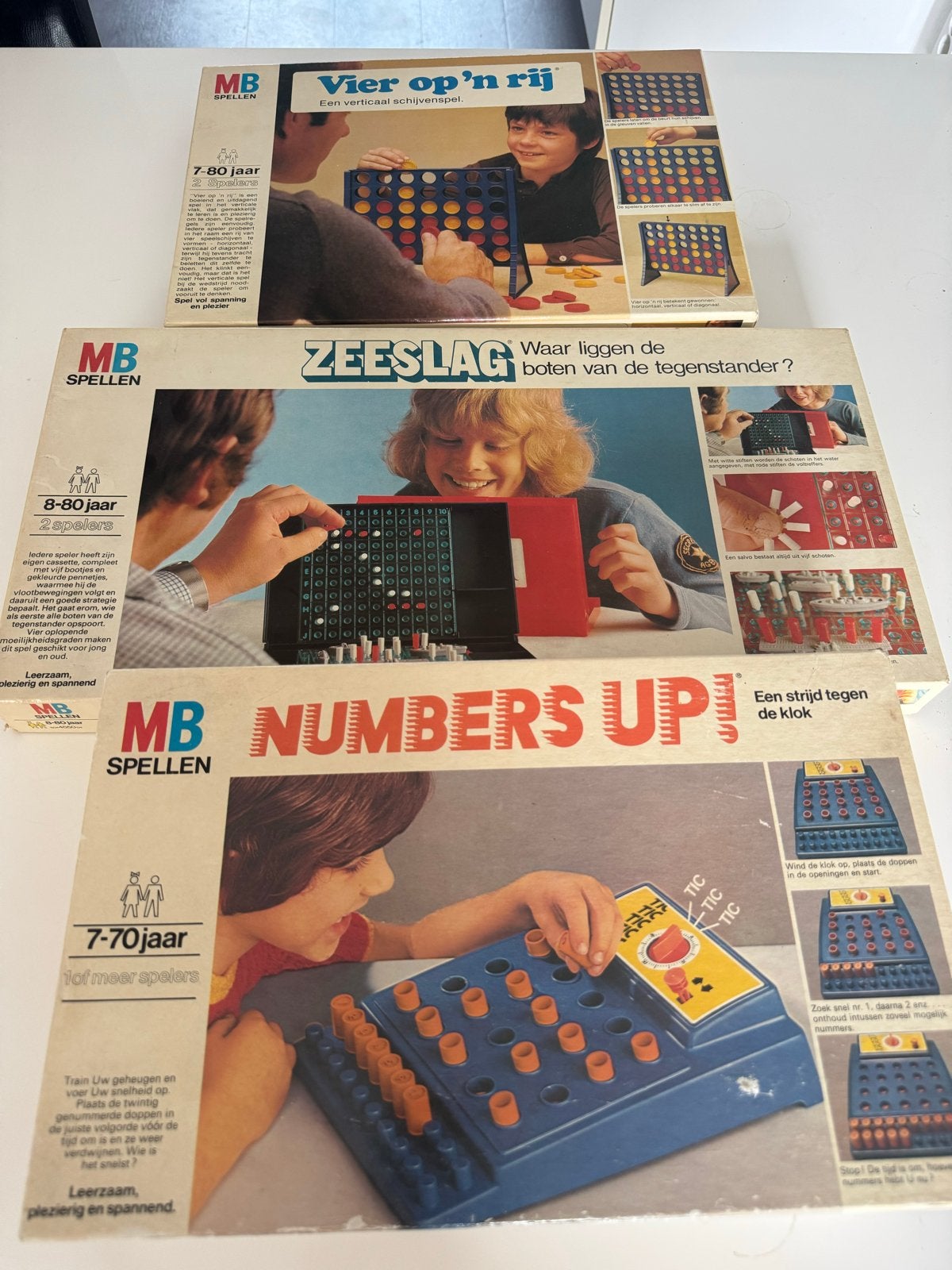 Vintage MB Spellen: Vier op 'n rij, Zeeslag, Numbers Up!, Hobby en Vrije tijd, Gezelschapsspellen | Bordspellen, Een of twee spelers