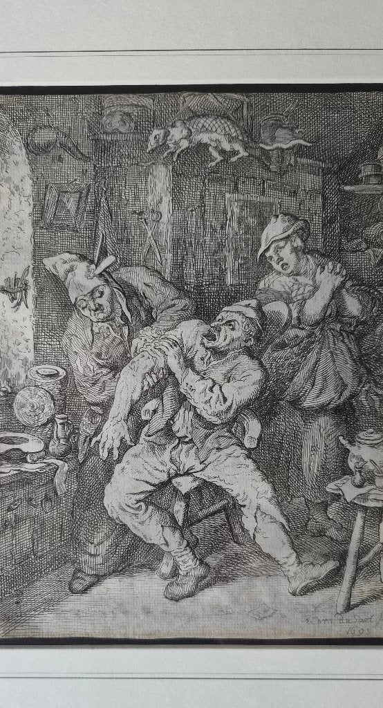 Cornelis Dusart (1660-1704) meesterdruk uit 1695, gesigneerd, Dagelijks leven, Gravure, Gesigneerd, 1600 - 1699